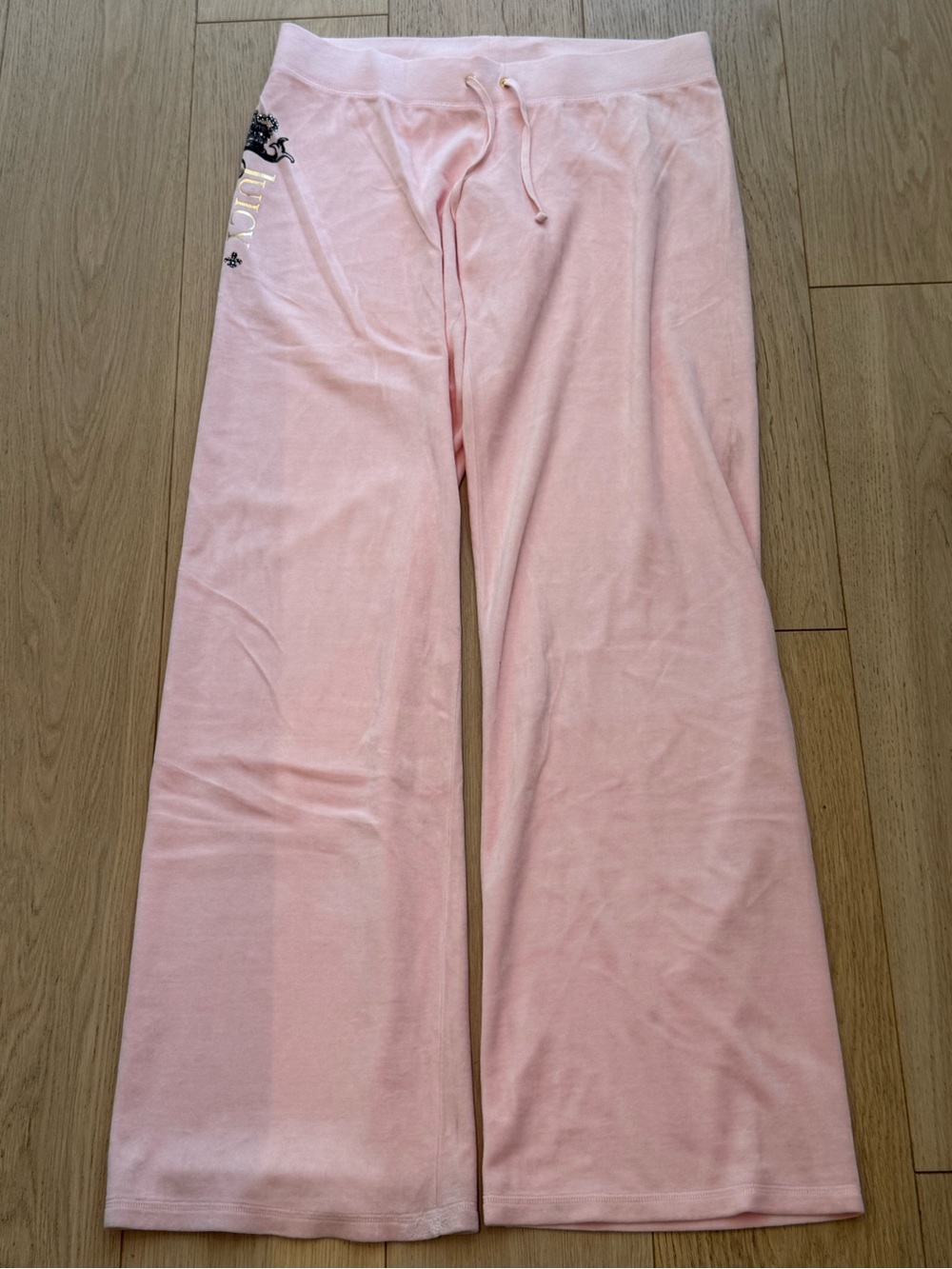 BNWOT Vintage Juicy Couture Pink Velour Wide Leg Pants Size L Classic Juicy Era